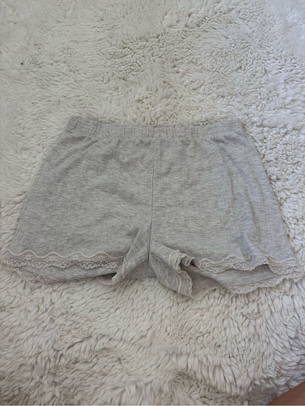 Women's Sleep Shorts in Light Gray with Lace Trim